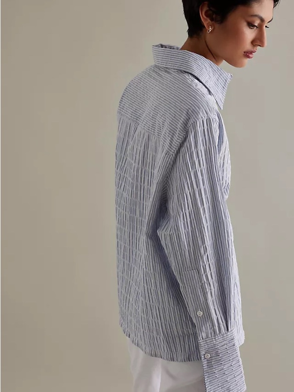 Aligne Hakeem Wrap Shirt in Blue and White Stripe - Picture 3 of 7